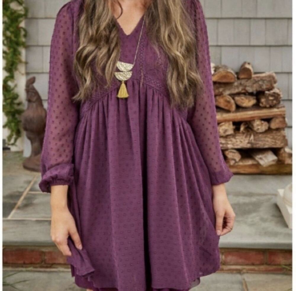 Matilda Jane Festive Fancy Dress Purple Swiss Dot Long Sleeve Size Medium Womens
